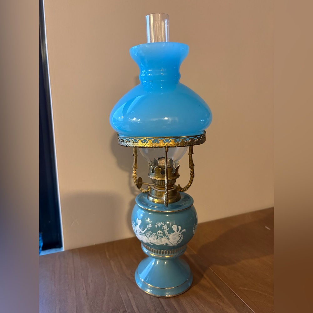VTG Made in Italy Oil Lamp Porcelain and Opaline Murray Fleiss? 12” Tall Goddess